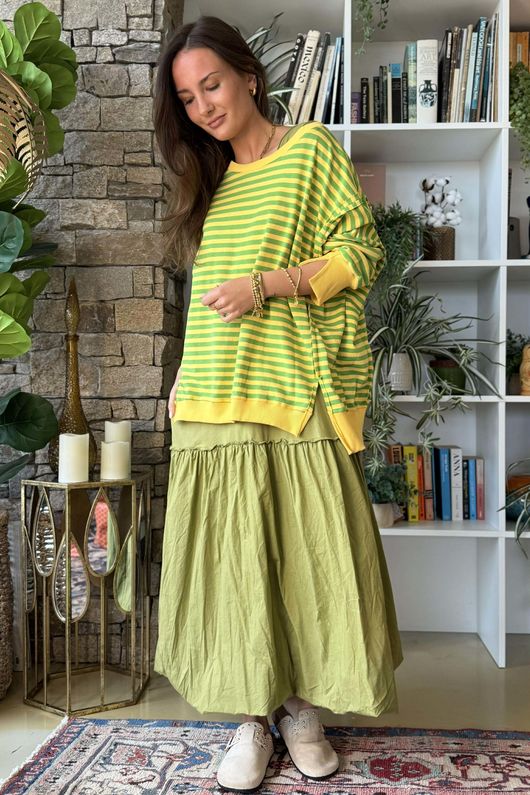 Paloma Bubble Hem Layering Dress Olive